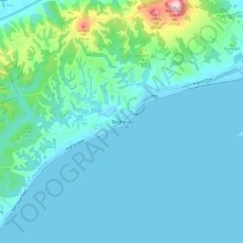 Mappa topografica Brighton, altitudine, rilievo