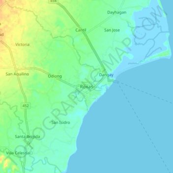 Mappa topografica Roxas, altitudine, rilievo