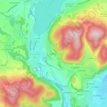 Mappa topografica Louisias, altitudine, rilievo