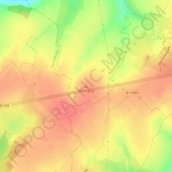 Mappa topografica Mont Jury, altitudine, rilievo