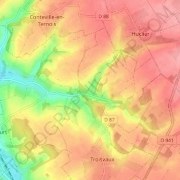 Mappa topografica Belval, altitudine, rilievo