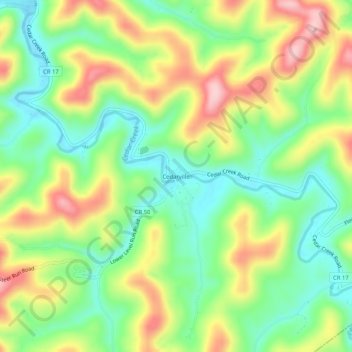 Mappa topografica Cedarville, altitudine, rilievo