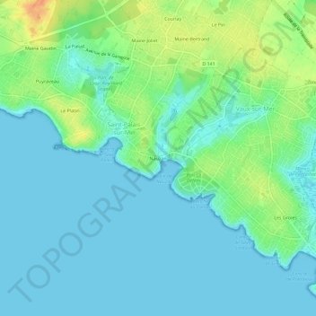 Mappa topografica Nauzan, altitudine, rilievo