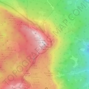 Mappa topografica Lekanda, altitudine, rilievo