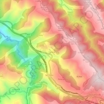 Mappa topografica Ferreiras, altitudine, rilievo