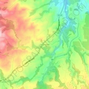 Mappa topografica Lower Kaimai, altitudine, rilievo