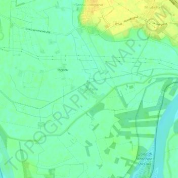 Mappa topografica Guzzafame, altitudine, rilievo