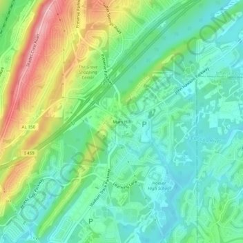 Mappa topografica Mars Hill, altitudine, rilievo