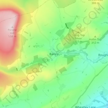 Mappa topografica Barley, altitudine, rilievo