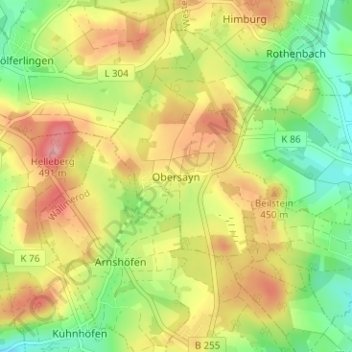 Mappa topografica Obersayn, altitudine, rilievo