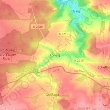 Mappa topografica Lonzig, altitudine, rilievo