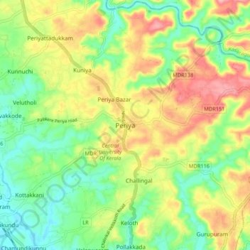 Mappa topografica Periya, altitudine, rilievo