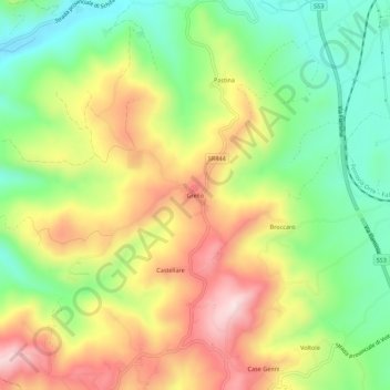 Mappa topografica Grello, altitudine, rilievo