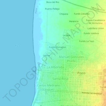 Mappa topografica Miguel Grau, altitudine, rilievo