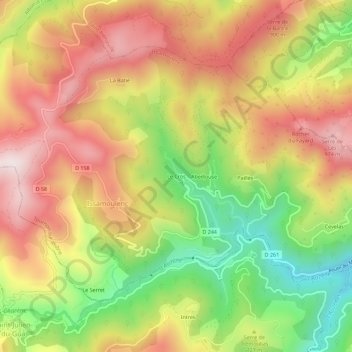 Mappa topografica Le Cros, altitudine, rilievo
