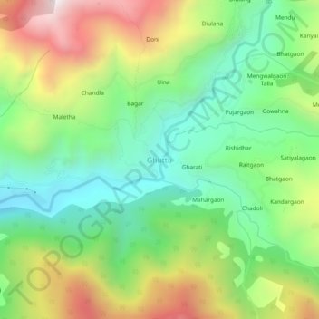 Mappa topografica Ghuttu, altitudine, rilievo