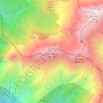 Mappa topografica Cima Pedum, altitudine, rilievo