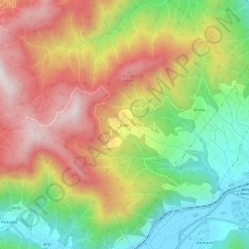 Mappa topografica Cune, altitudine, rilievo