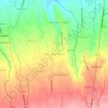 Mappa topografica Minantok West, altitudine, rilievo