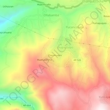 Mappa topografica Chacahuayoc, altitudine, rilievo