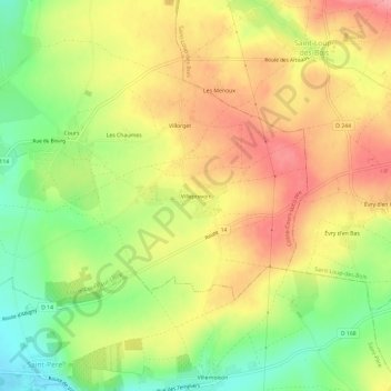 Mappa topografica Villeprevoir, altitudine, rilievo