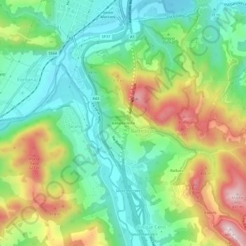 Mappa topografica Battedizzetto, altitudine, rilievo