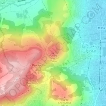 Mappa topografica Puy de Var, altitudine, rilievo