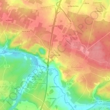 Mappa topografica La Promenade, altitudine, rilievo