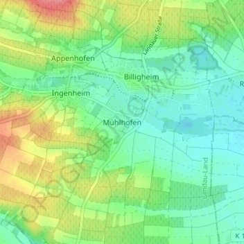 Mappa topografica Mühlhofen, altitudine, rilievo
