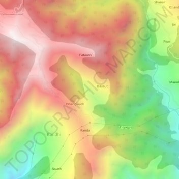 Mappa topografica Ranogi, altitudine, rilievo