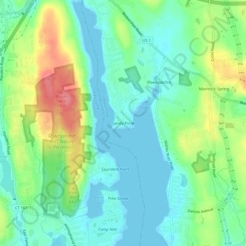 Mappa topografica Sandy Point, altitudine, rilievo
