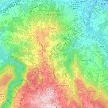 Mappa topografica Olivuccia, altitudine, rilievo
