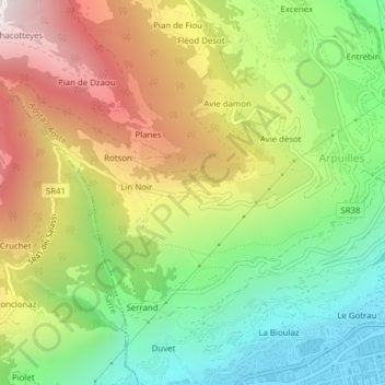 Mappa topografica Lin Blanc, altitudine, rilievo