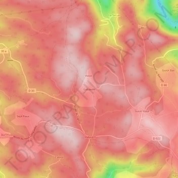 Mappa topografica Gabaude, altitudine, rilievo