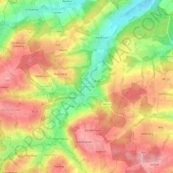 Mappa topografica Oberornau, altitudine, rilievo