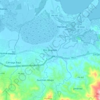 Mappa topografica Río Grande, altitudine, rilievo