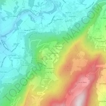Mappa topografica Chez Mégevan, altitudine, rilievo