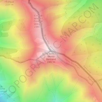 Mappa topografica Mont Bertrand, altitudine, rilievo