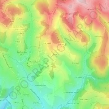 Mappa topografica Le Crêt, altitudine, rilievo