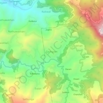 Mappa topografica Garhgaon, altitudine, rilievo