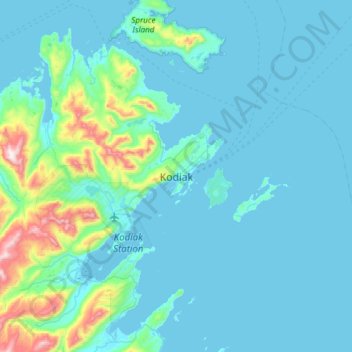 Mappa topografica Kodiak, altitudine, rilievo