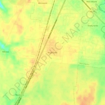 Mappa topografica Royal Oaks, altitudine, rilievo