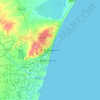 Mappa topografica Kottakuppam, altitudine, rilievo