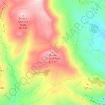 Mappa topografica Monte Dragofosso, altitudine, rilievo