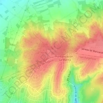 Mappa topografica Sierra del Molar, altitudine, rilievo