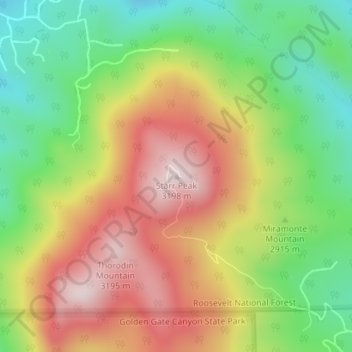 Mappa topografica Starr Peak, altitudine, rilievo