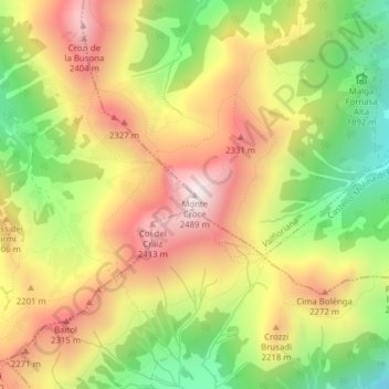 Mappa topografica Monte Croce, altitudine, rilievo
