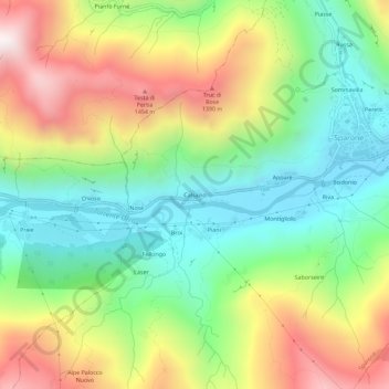 Mappa topografica Calsazio, altitudine, rilievo