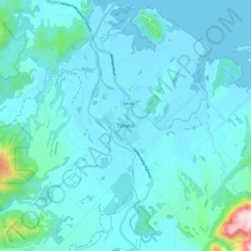 Mappa topografica Tākaka, altitudine, rilievo