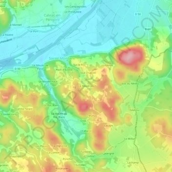 Mappa topografica Le Moulinier, altitudine, rilievo